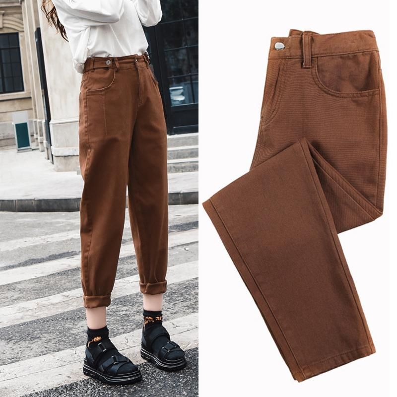 Compra Jeans Mujeres Mujer Marrón Cintura Alta Grande Tallo Denim Casual  Para Mujeres 2021 Primavera Verano Harem Pantalones Pink Beige Black Barato  | Entrega Rápida Y Calidad | Es.Dhgate