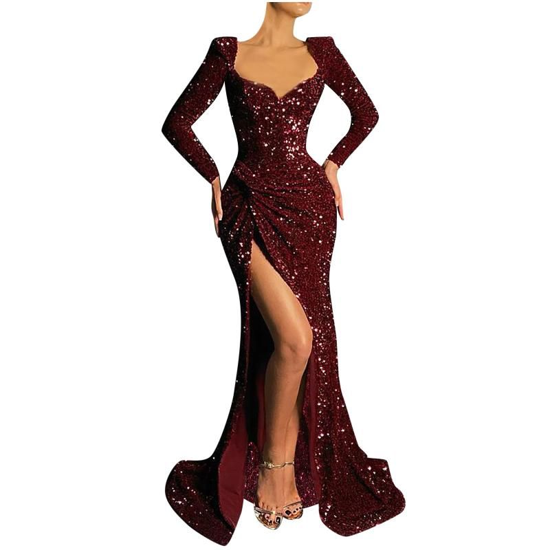 Compre Vestidos Casuales Elegante Rojo Fuera Del Hombro Frito Brillo Vestido  Largo Mujer Sexy Fiesta Club Brillo Lente Lentejuelas Noche Elegante  Vestigio # Bl3 A 27,89 € Del Perkyytrade | Es.Dhgate.Com