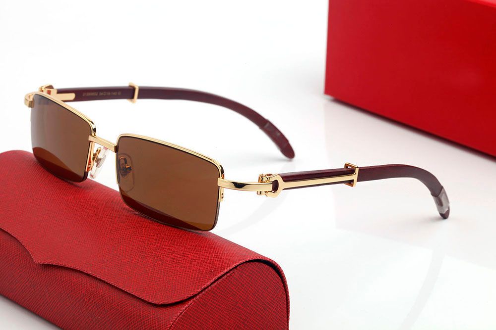 Compra Línea De Moda Moderna Diseño Gafas De Sol Hombres Gafas De Gafas  Rectangulares Remaches De Metal Templos Glitter De Oro Lentes Marrón Búfalo  Bronce Gafas Protección Nivel3 Caja Barato | Entrega