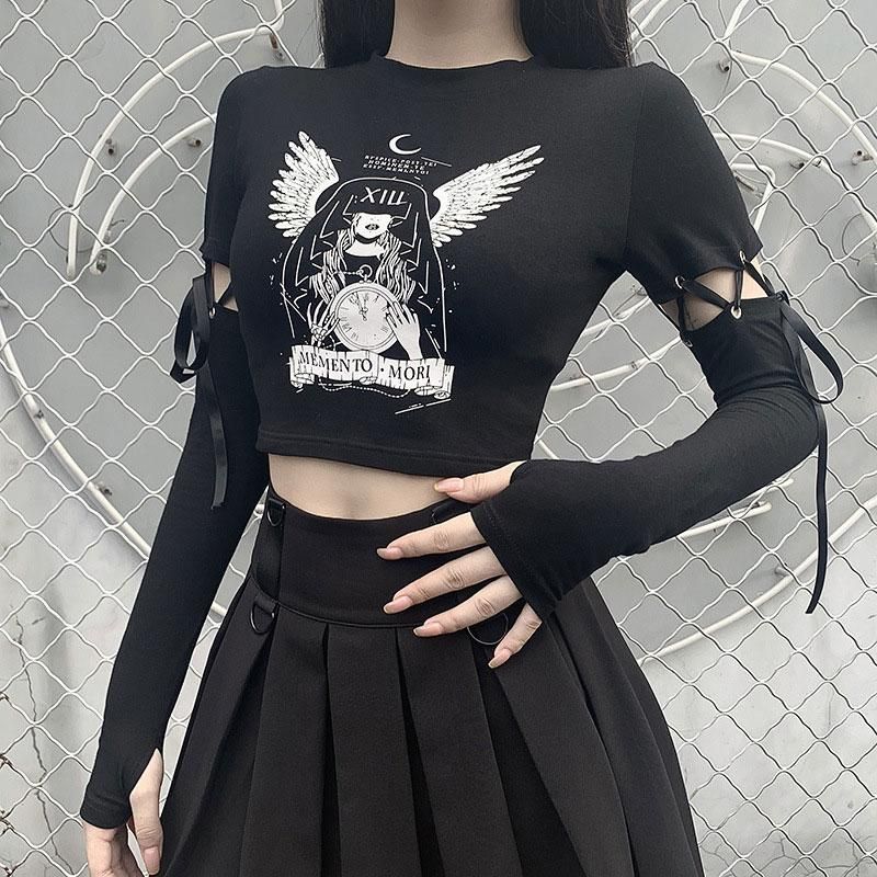 Womens T Shirt Emo Tops Women Gothic Witch Print Black Harajuku Graphic Tee Punk Patchwork Tshirt Ulzzang Grunge Clothes Egirl Aesthetic From Pangxiemo 21 73 Dhgate Com
