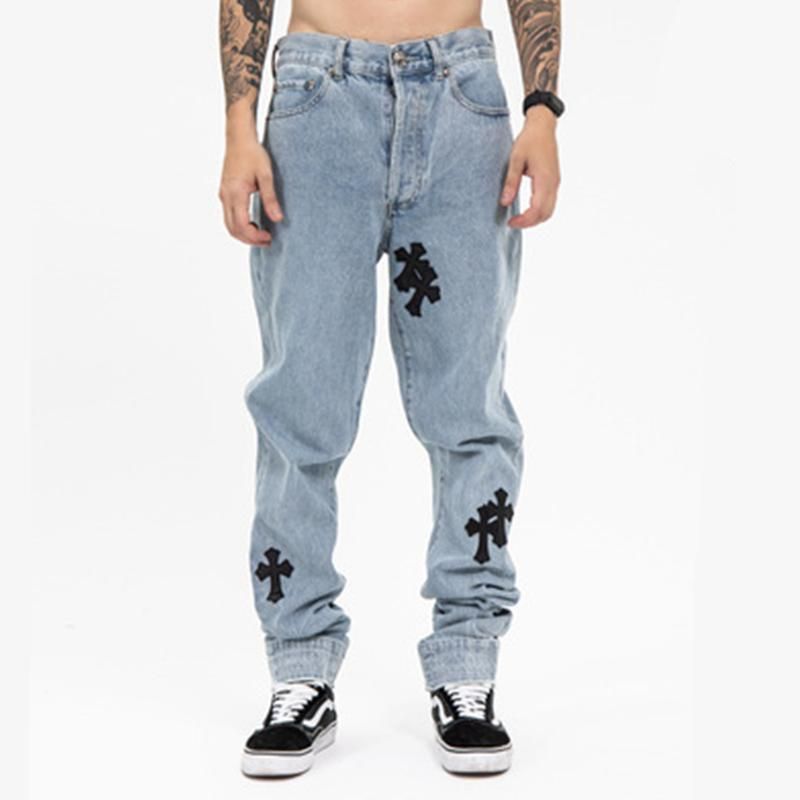 Koop De Beste En Nieuwste Geslacht Zwart Cross Jeans Voor Mannen High  Street Jean Homme Rechte Gestapelde Lichtblauwe Denim Broek Moto Trouse  |DHgate