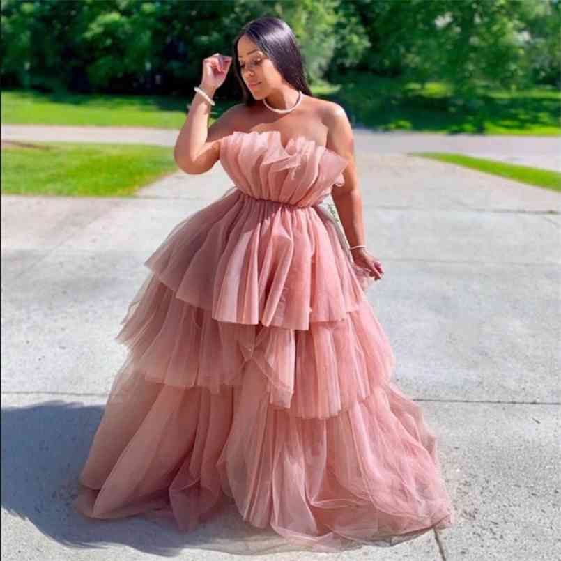 Compra Moda Rosa Rosa Bajo Volantes Tulle Vestidos Vestido De Mulher Puffy  Largo Verano A Partido De Prom 210510 Barato | Entrega Rápida Y Calidad |  Es.Dhgate