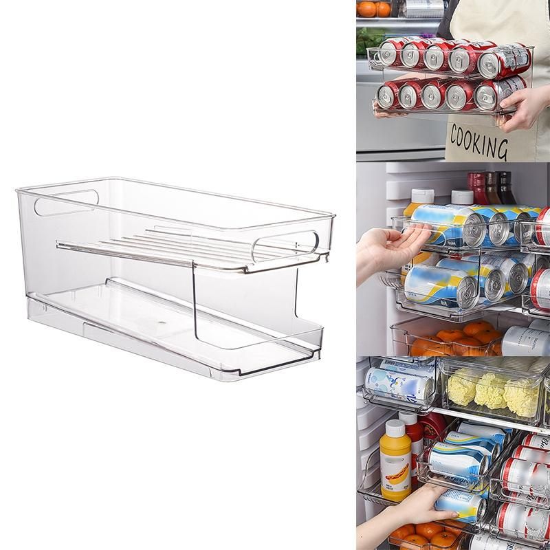 Refrigerator Organizer Bins Soda Can Storage Rack Beverage Dispenser for Freezer 