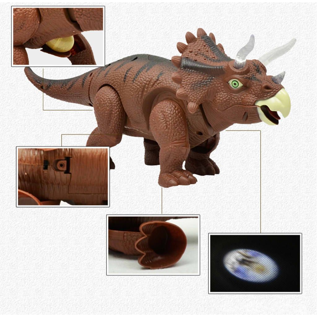 DINOSAUR Triceratop LAYS EGG TOY WALK ROARING SOUND GIFT BATTERY OPERATED 
