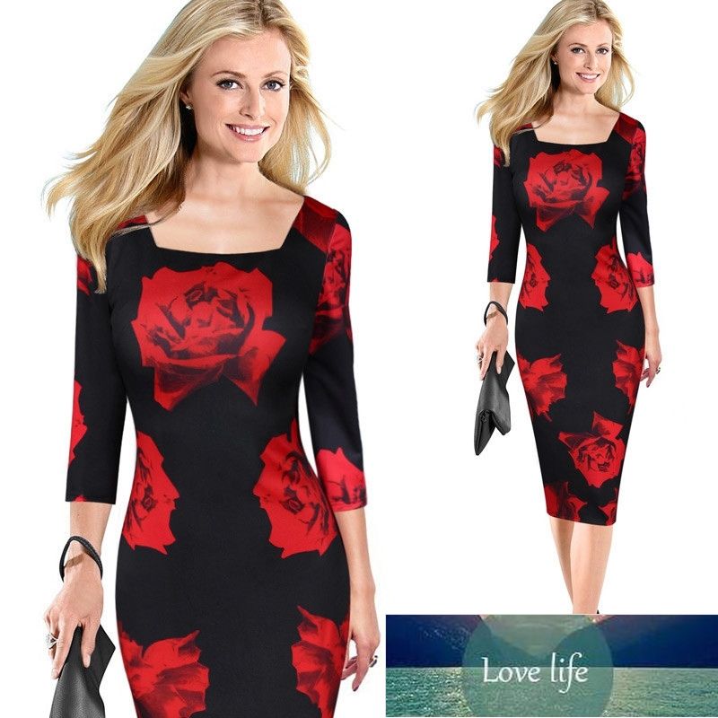 Discount Women Elegant Red Rose Flowers Printed One Piece Dress Suit Casual Bridesmaid Mother Of Bride Pencil Bodycon Evening Party Dress From China Dhgate Com