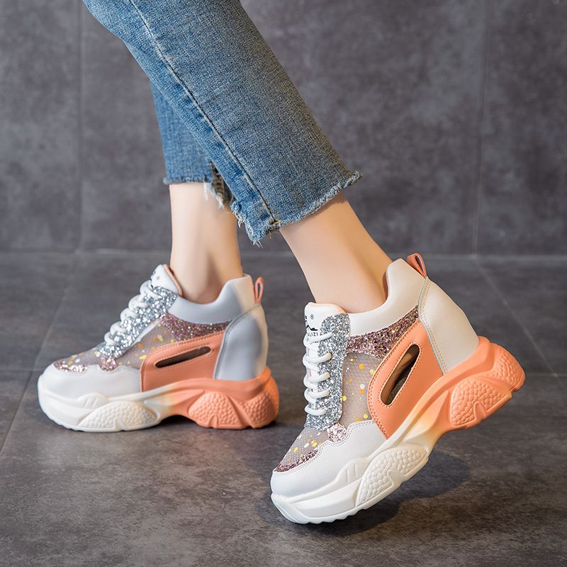 Compra Zapatillas De Deporte Gruesas Mujeres 2021 Primavera Gruesa Suela  Plataforma Vulcanize Zapatos Mujer Encaje Encima De Calzado Casual 6 Cm  Zapato De Cuero Tacones Altos Barato | Entrega Rápida Y Calidad | Es.Dhgate