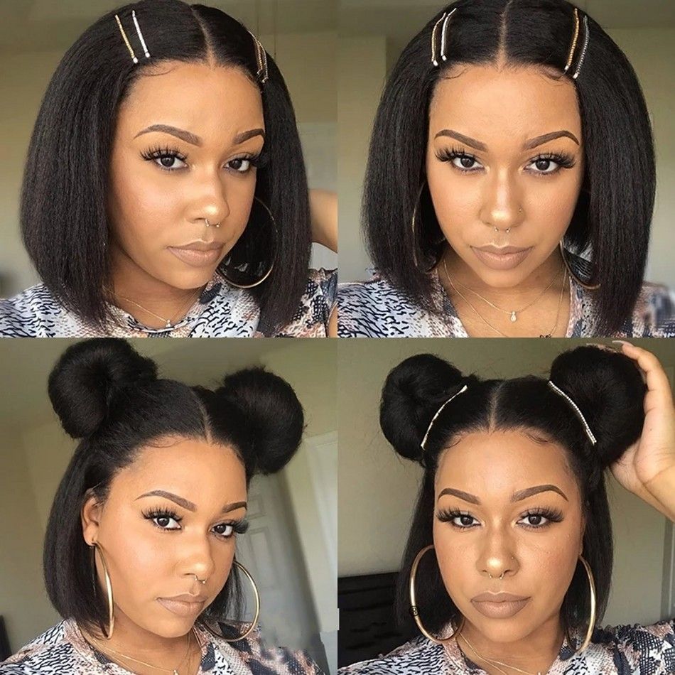 Mongolian U Part Bob Wigs Short Kinky Straight Human Hair Wig For Black Women Coarse Yaki Glueless Mongolian U Part Bob Wigs Short Kinky Straight Human Hair Wig For Black Women Coarse Yaki Glueless
