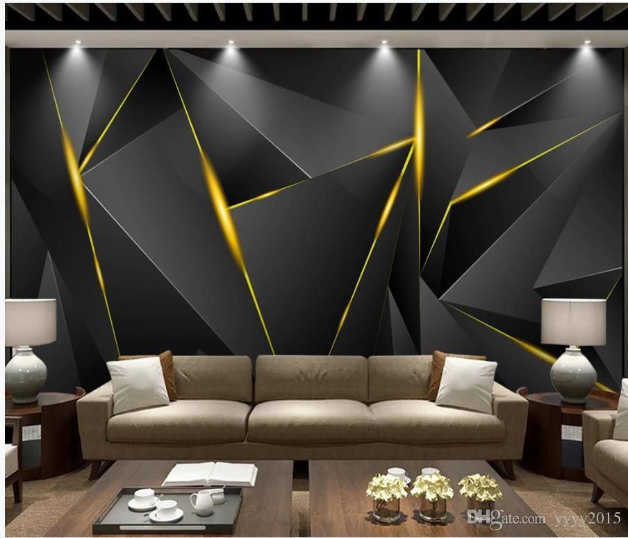 Fondos de pantalla personalizados Moderno Negro Dorado Fondo Atmosférico  Pared Fondo 3D Pintura de pared Moderno