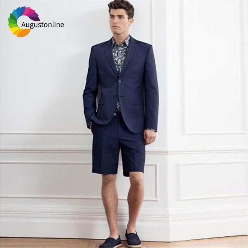 Compra Verano Azul Marino Los Hombres Se Adaptan Pantalones Cortos Para El  Novio De Bodas Fiesta De Noche Blazer Traje Slim Fit Casual Personalizado  Smoking Traje Hombre Hombres Barato | Entrega Rápida
