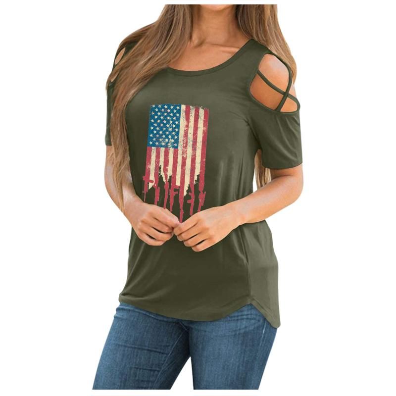 off the shoulder american flag shirt