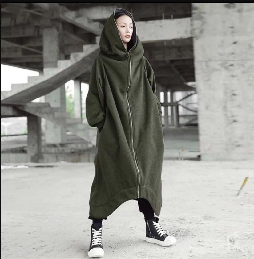 casual unisex long sleeve hooded zipper solid nazgul long coat