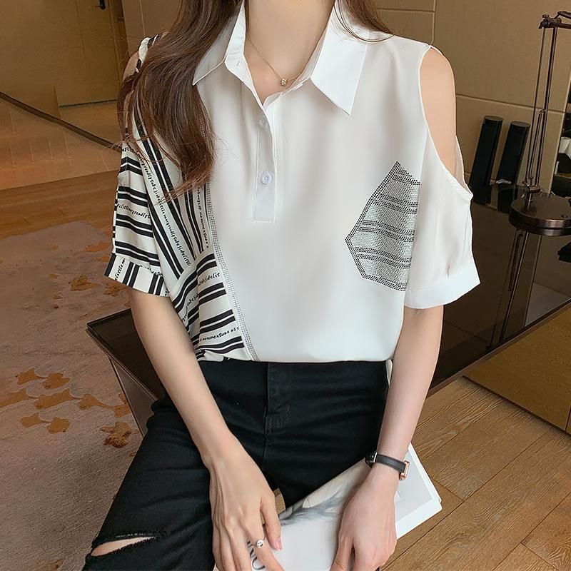 Blusas de las mujeres camisas 2021 NEGRO BLANCO COREAN RAYED Rayas sin tirantes de