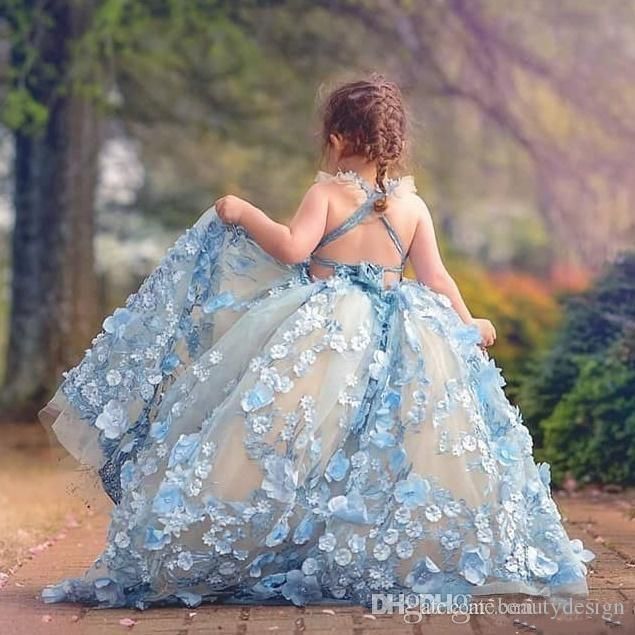 Strapless 3D Floral Cute Girls Dress Puffy Tulle Train Flower Girl Gown  Beautiful Dresses For Flower Little Girl Children Wedding Party Wear From  Xushenlina1, $66.17