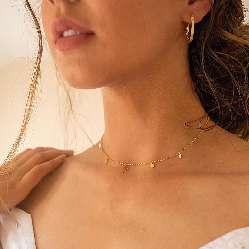 Mojado Polinizador linda Cadenas 18k pieza redonda oro verdadero collar 925 para las mujeres forman  Bellas Cadena Collares simples