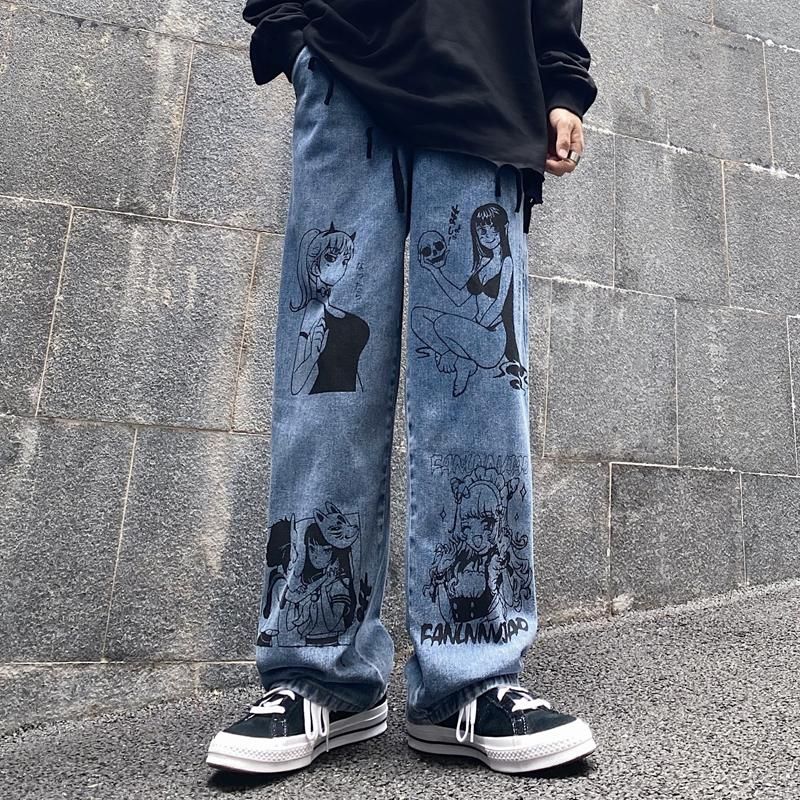 Jeans para mujer Vintage Lavado Mujer Streetwear Harajuku Dibujos animados Anime Imprimir Moda Hombre suelto Pantalones Jeans para mujer Vintage Lavado Mujer Streetwear Harajuku Dibujos animados Anime Imprimir Moda Hombre suelto Pantalones