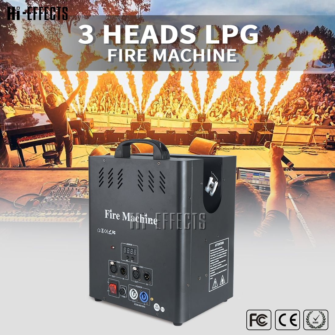 3 Head LPG Flame Machine Strong Effect Stage Flame Thrower DMX Fire