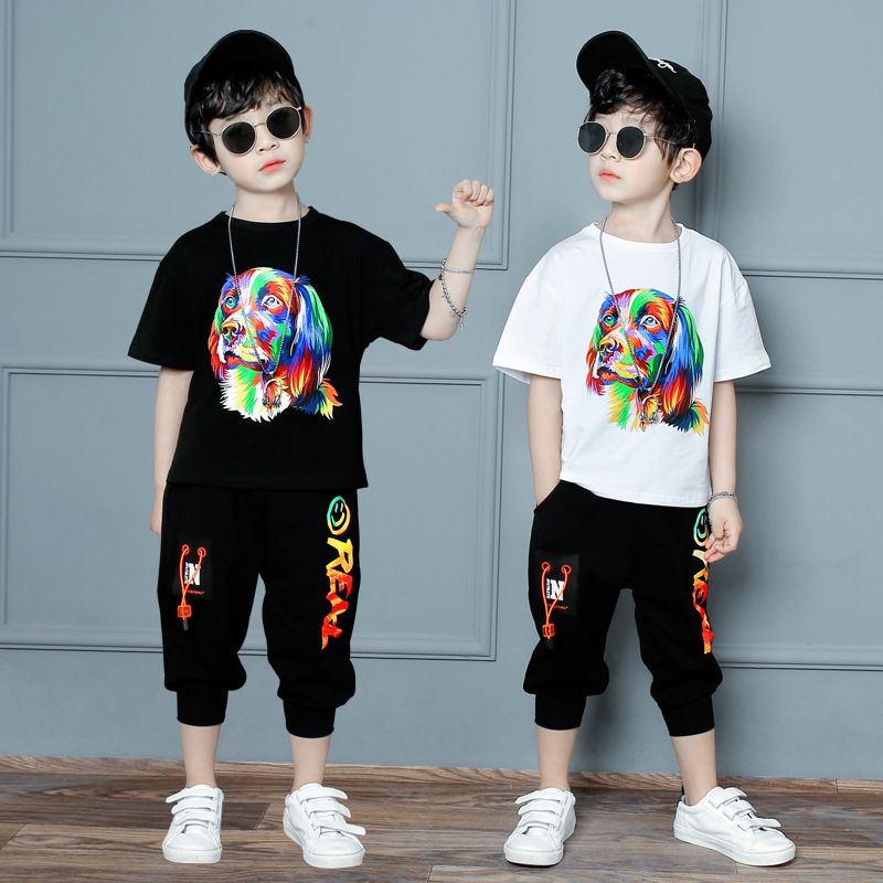 Verano 4-13 años de edad ropa infantil traje niños moda camiseta de manga corta