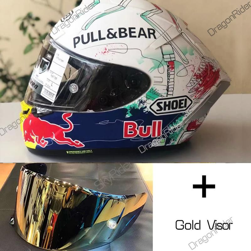 with gold visor