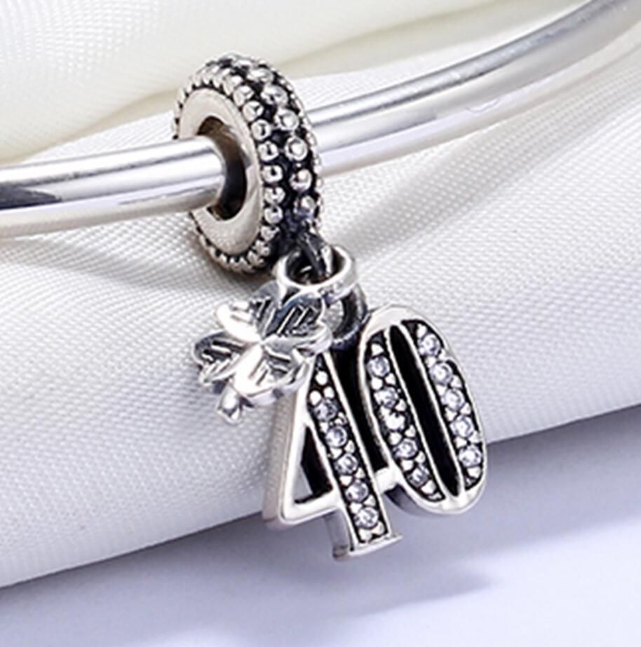 Acquista Sterling Silverplated Number 40 CZ Charm Europeo Charms ...