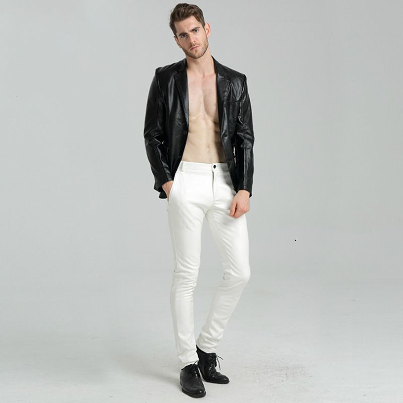 Mens Pants Fashion Spring White Leather 