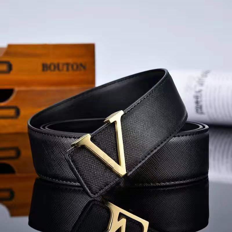 Luxury Mens Designer Belt With Alloy V Buckle High Quality Genuine