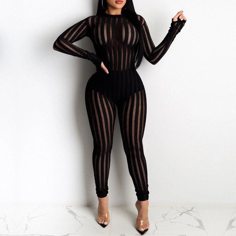 Striped Sheer Mesh Patchwork Sexy 