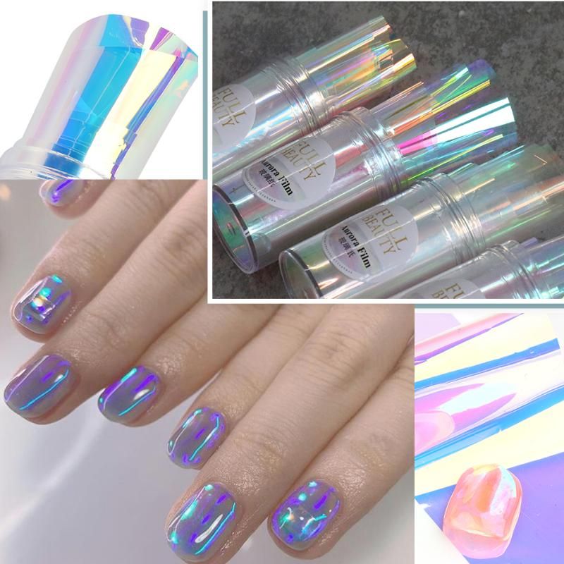 Cheap 100*4cm Clear Rainbow Paper Sticker Foil Broken Glass Nail Art  Sticker Transfer Foil Nail Decor Tool