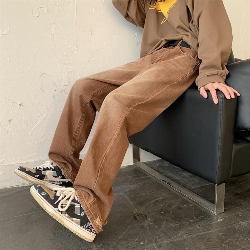 Mens Jeans Blue Brown Men Fashion Retro 