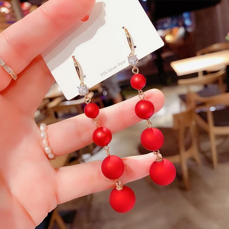 Nueva Red Coreana Elegante Pendientes Colgantes Rojos Nueva Red Coreana Elegante Pendientes Colgantes Rojos
