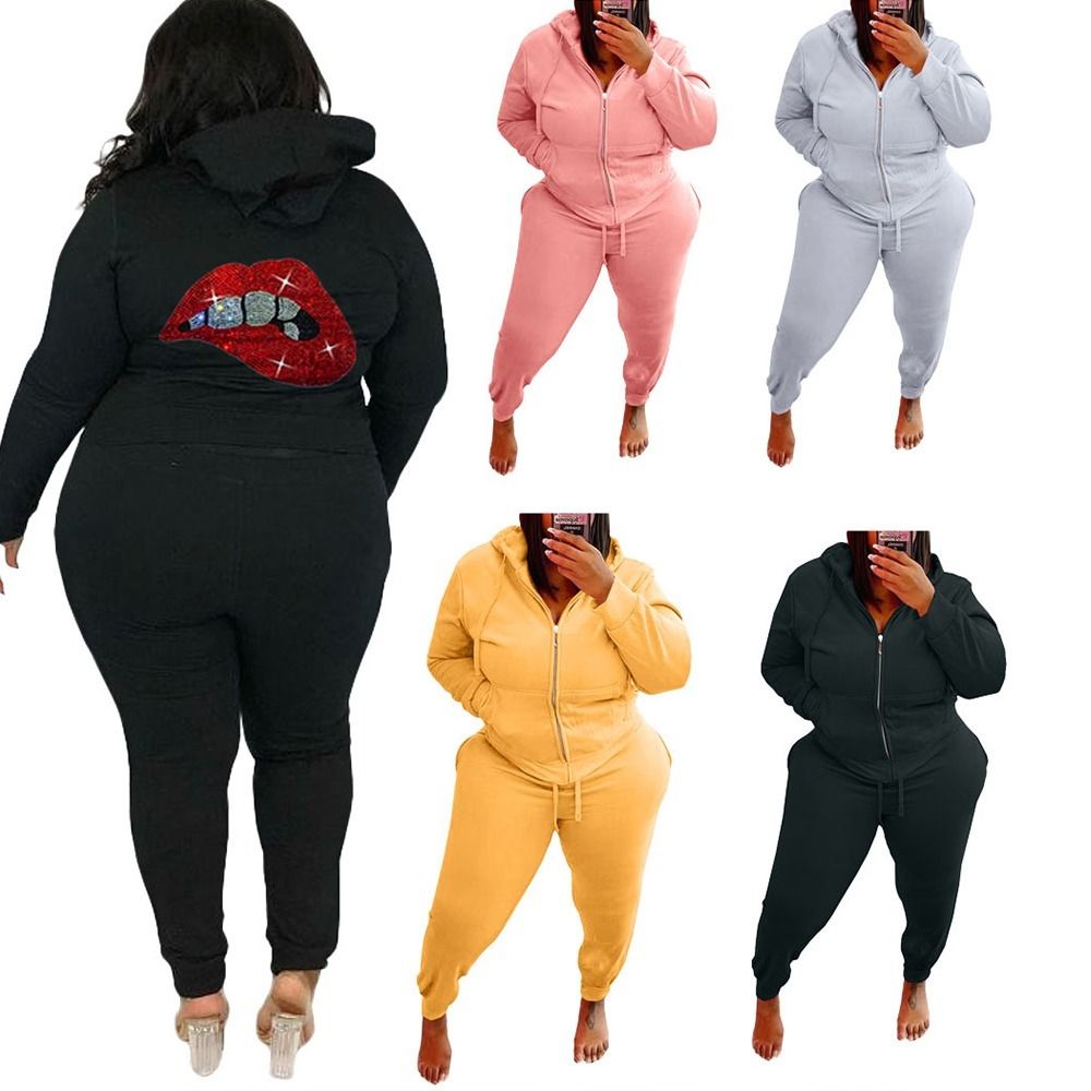 Compra Ropa De Mujer Conjuntos De 2 Piezas Más Tamaño Traje Trasero Boca De  Espalda Rhinestones Con Capucha Capa De Manga Larga + Deporte Pantalón  Dropshipping Al Por Mayor Barato | Entrega