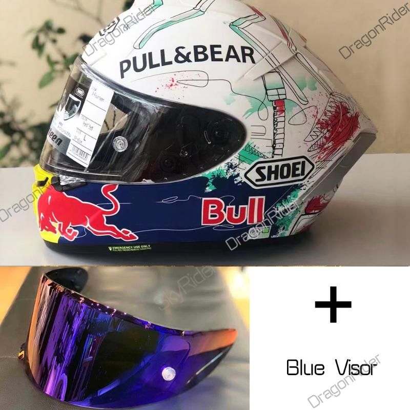 with blue visor