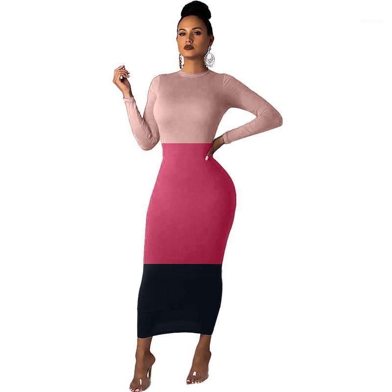 Casual Dresses Color Block Sexy Bodycon 