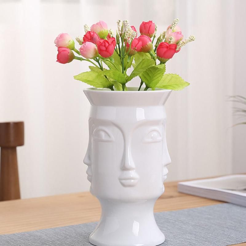 1pc Unique Ceramic Decor Desktop Flower Vase Creative Tabletop Flowpot Ornament 