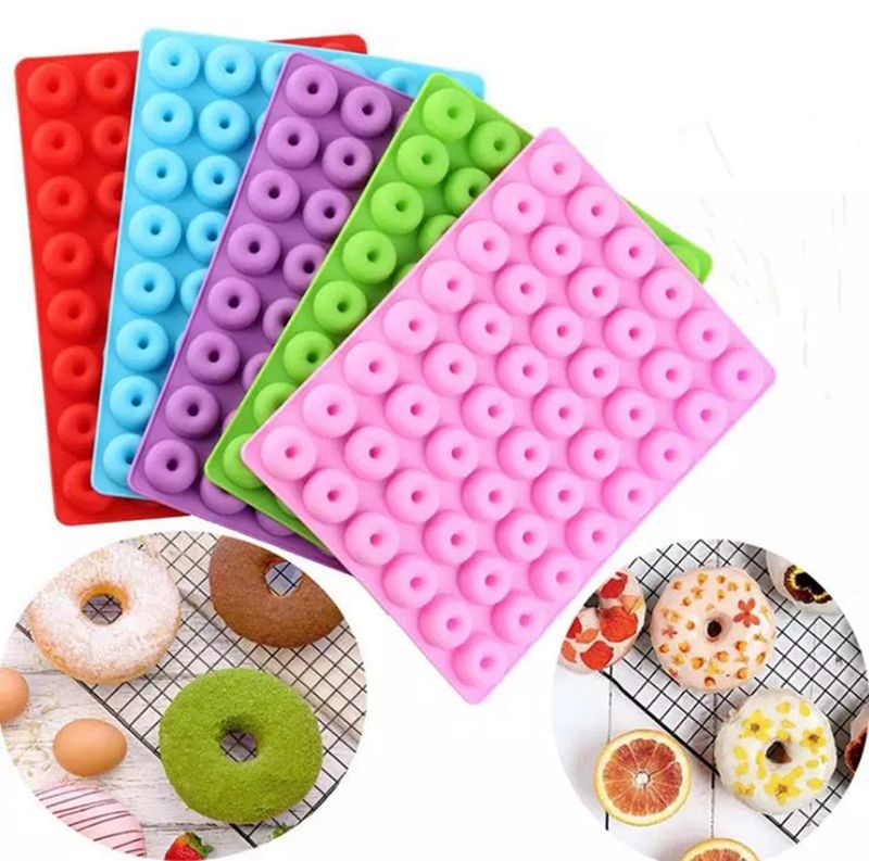 Pink 48 Hole Non Stick Silicone Mini Donut Pan Mould Tray Cooking Mold Baking 