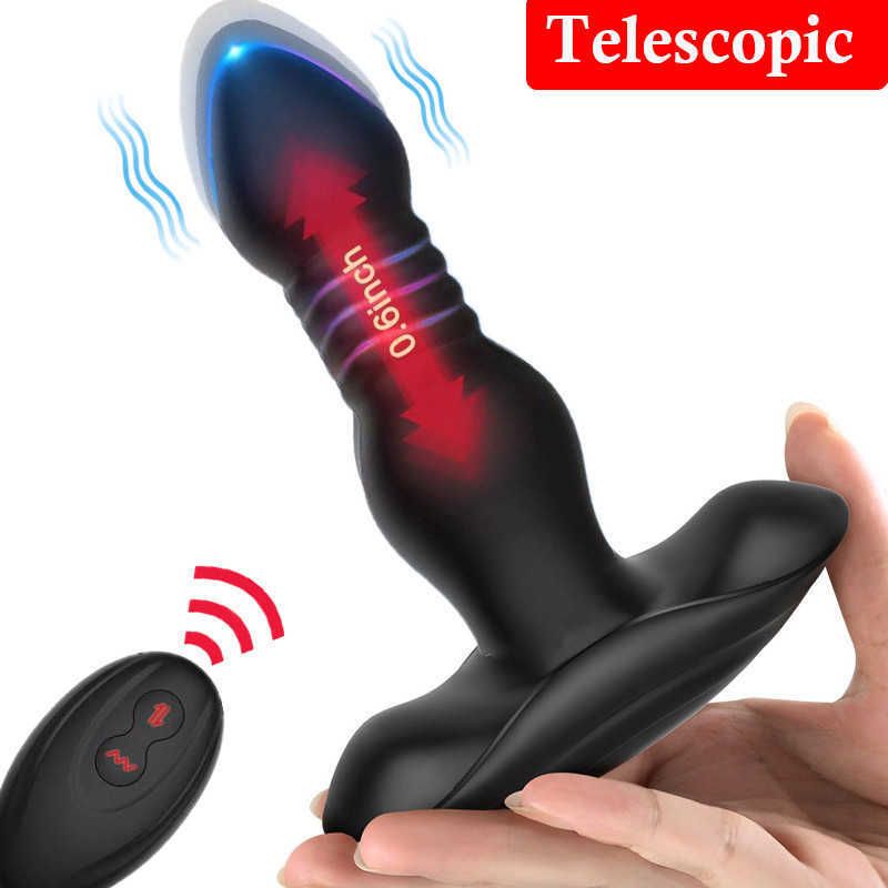 3 Speeds Automatic Telescopic Male Prostate Massager Wireless Remote Control Thrusting Butt Plug 