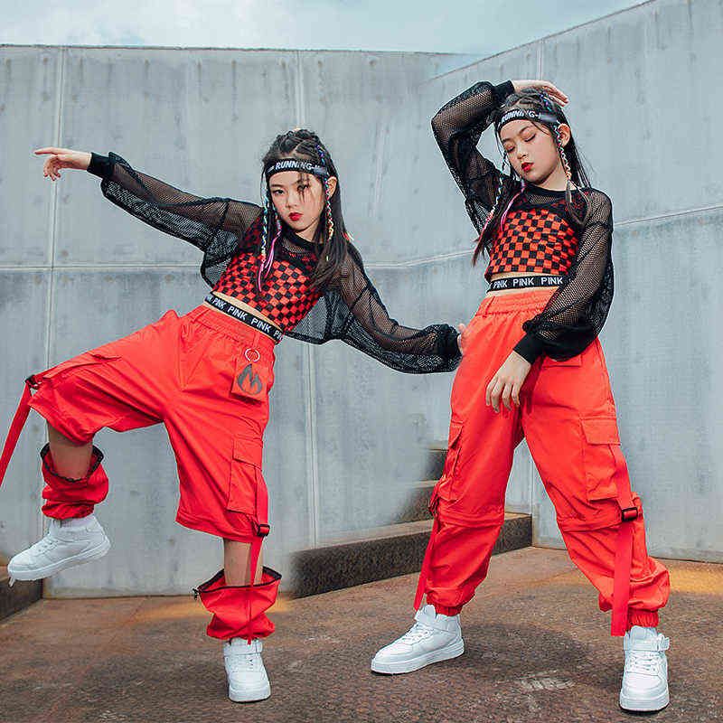 Hip Hop Street Disfraz Red Lattice Chaleco Pantalones de carga sueltos Net para