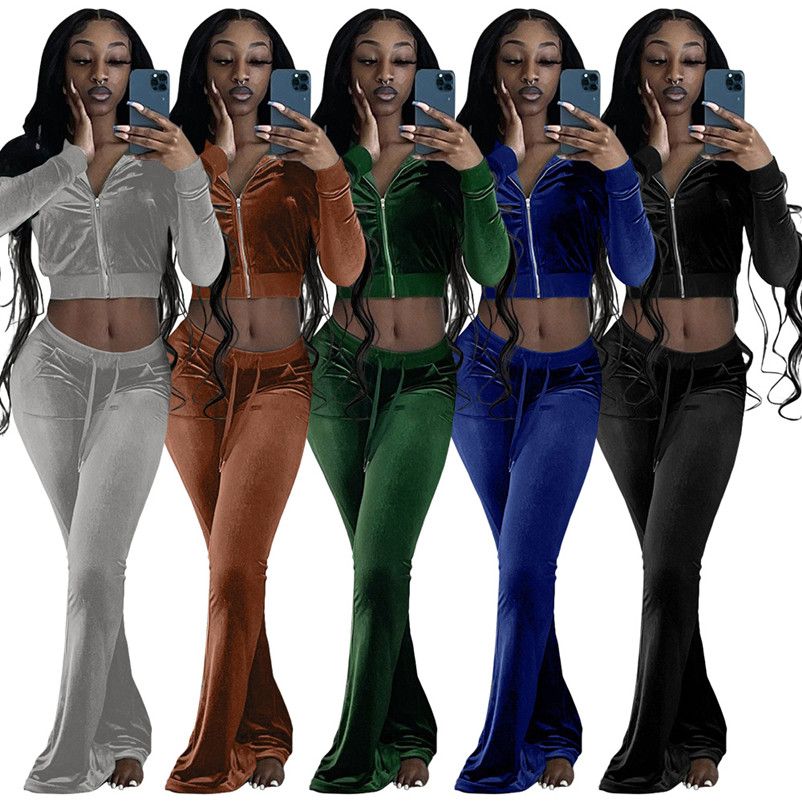 Velvet Women Two Piece Set Tracksuits 