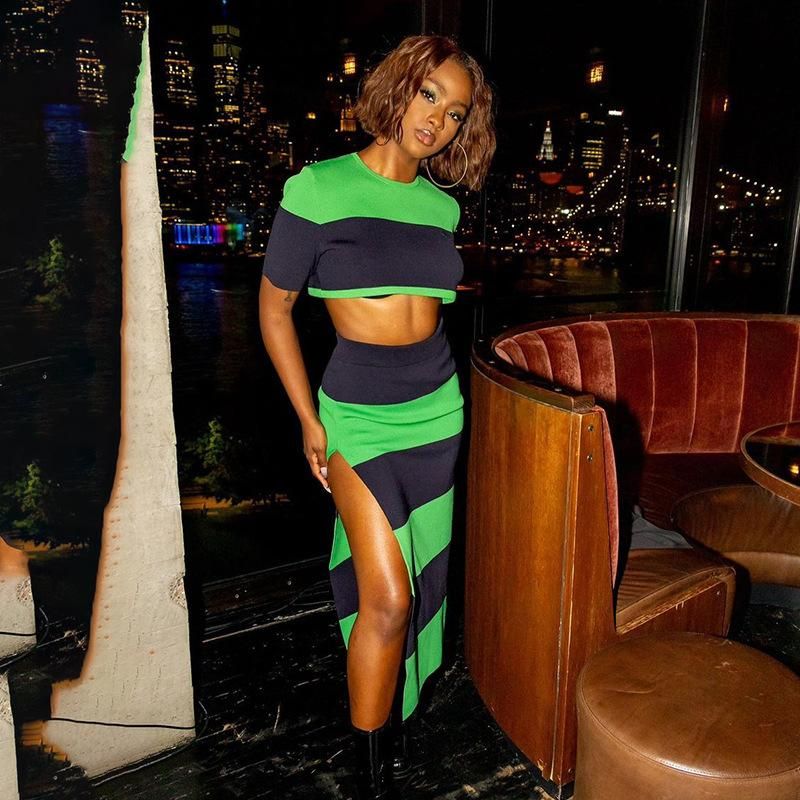 Compra Chándal De Mujer Summer Women Crop Top Top Faldas Largas Dos Piezas  Set Fiesta Club Wear Sexy Color Matching Split Sets Casual Ropa Barato |  Entrega Rápida Y Calidad | Es.Dhgate