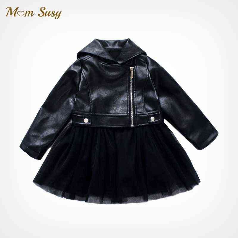 Moda bebé niña pu chaqueta de otoño niños cuero tutu abrigo moda chaqueta