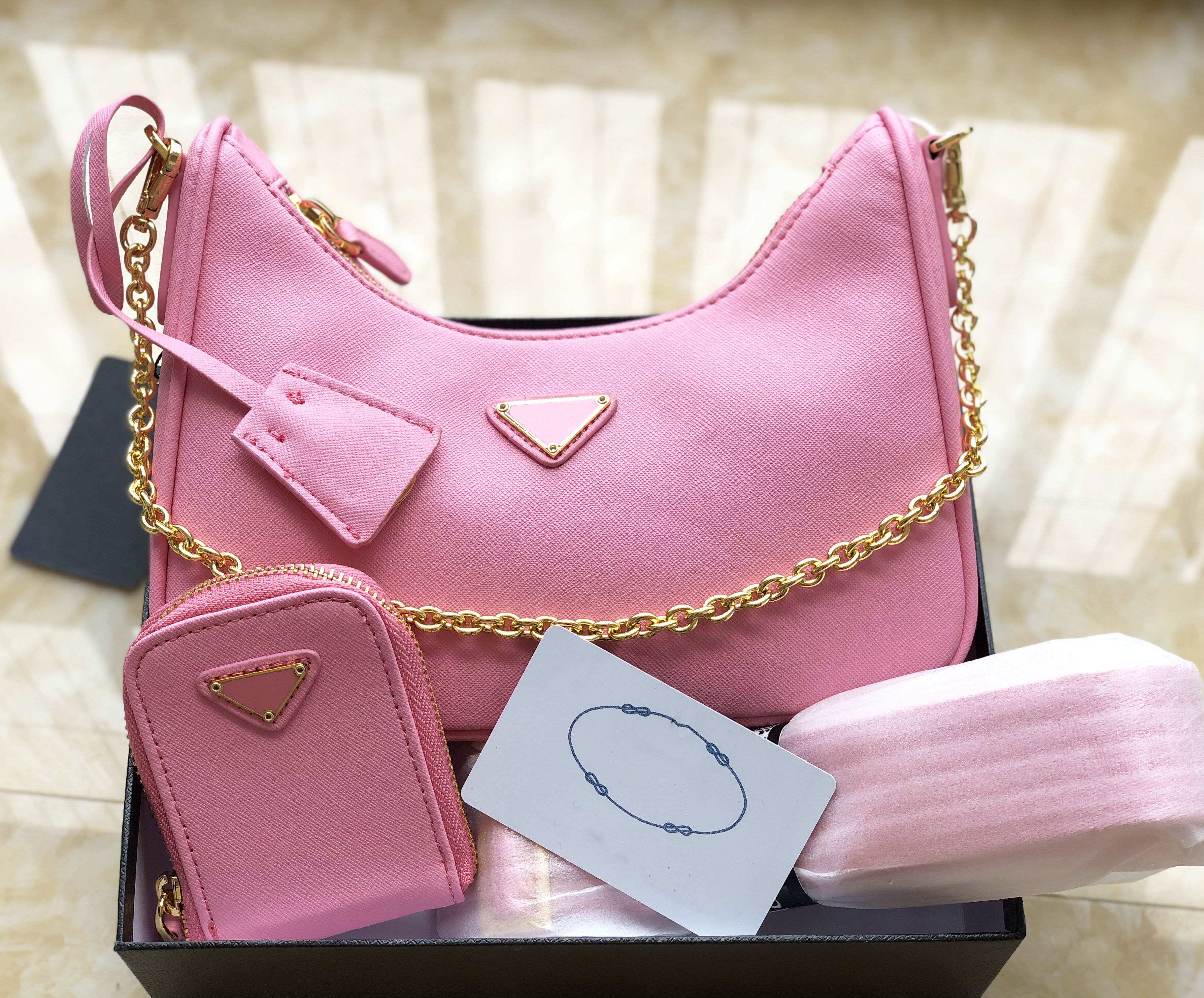 19. Leather Pink Bags Chain Gold