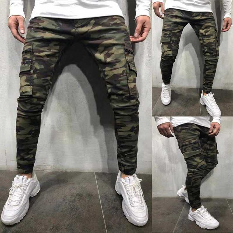 Moda Streetwear Pantalones Jogger Camuflaje Pantalones militares Multi Pocket Denim Pantalones de