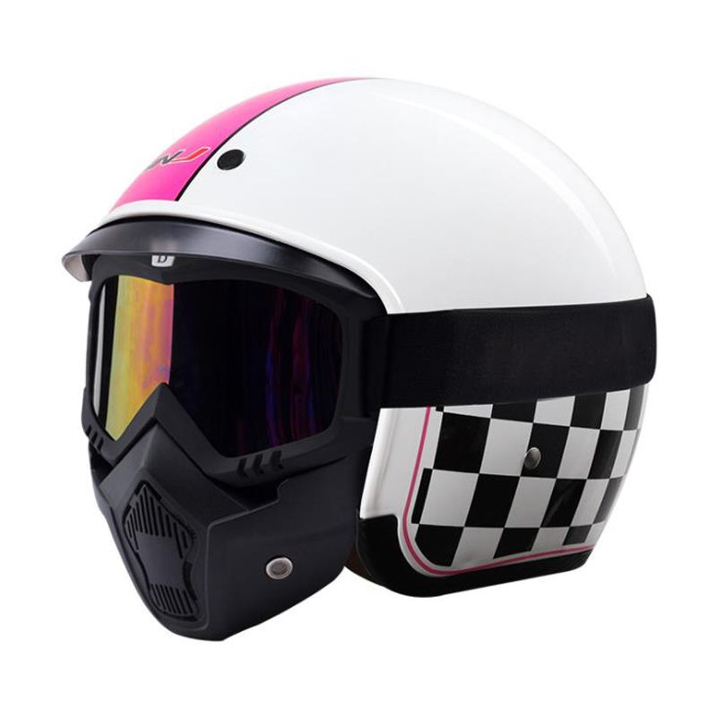 White Retro 3/4 Open Face Motorcycle Safety Helmet Scooter ATV Off Road Large