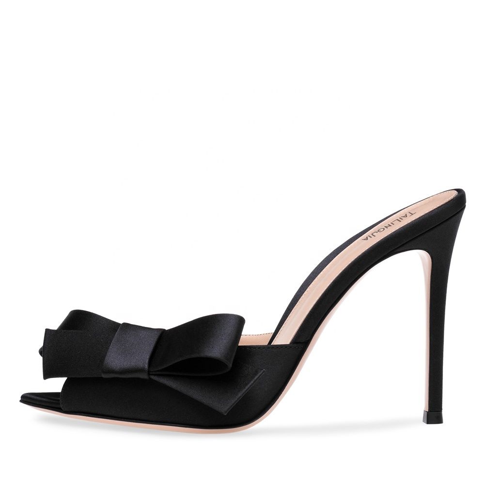 2021 Dames Zomer Party Hakken 2021 Avondjurk Hielen Schoenen Grote Maat  Dames Open Puntige Teen Zwarte Satijnen Hoge Hakken Muilezels Met Boog Van  Cnc444, 41,63 € |DHgate