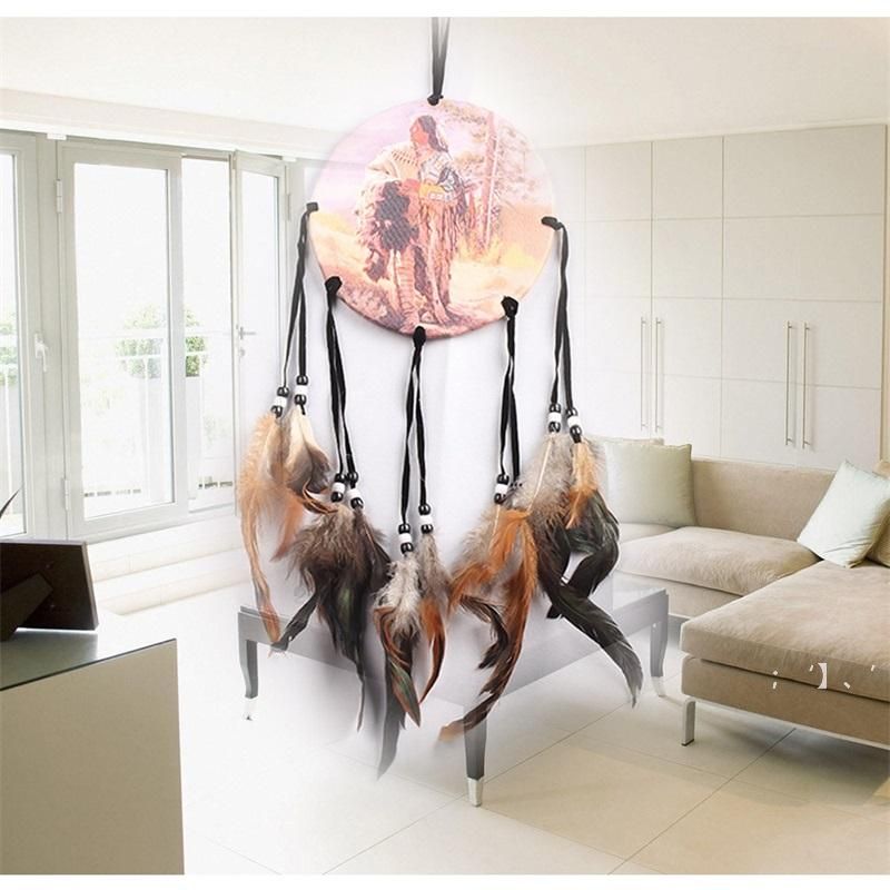 Oil Painting Style Handmade Dream Catcher Net with feathers Wall Hanging Dreamcatcher Craft Gifts HWD12356