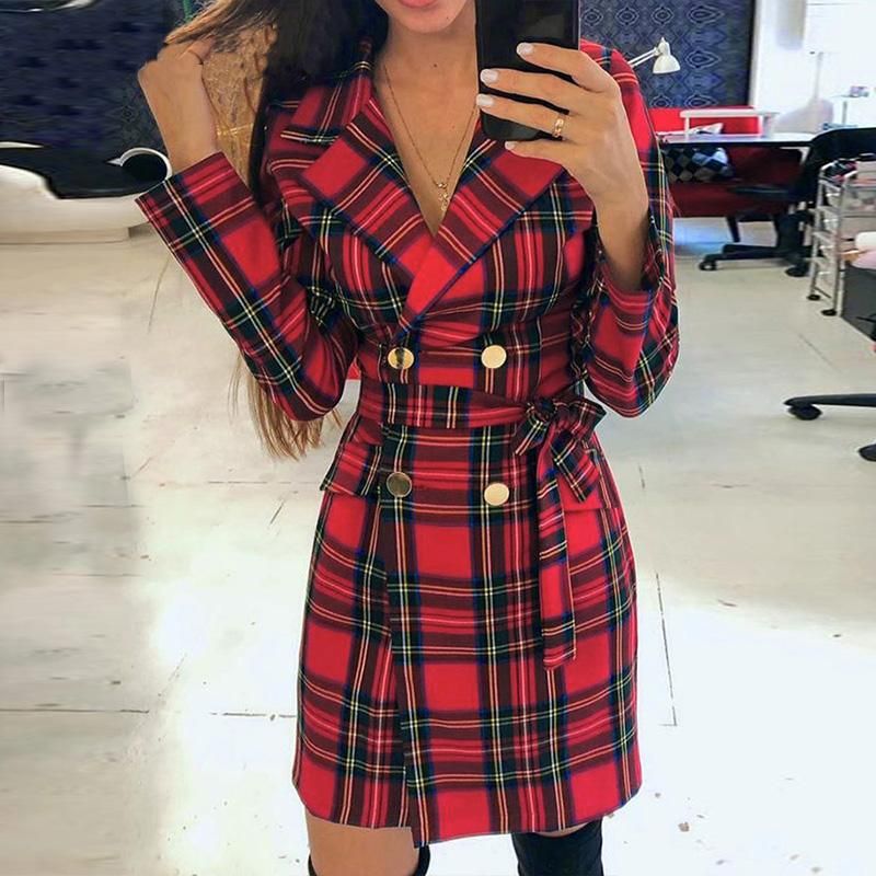 Compra Vestidos Casuales Moda Mujer Vestido Camisa Manga Larga Tela  Escocesa Doble Pecho Blazer Elegante Invierno Mujer Dama Más Tamaño Tops  Barato | Entrega Rápida Y Calidad | Es.Dhgate