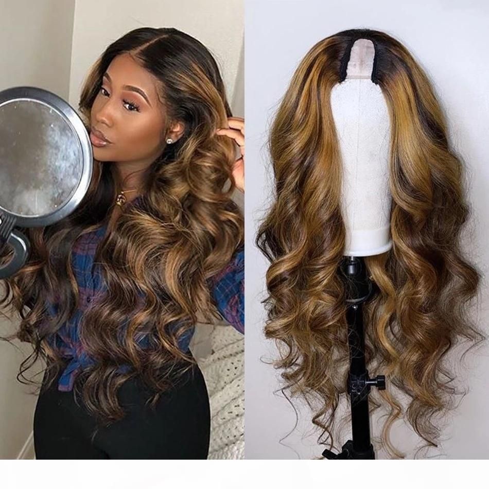 Highlight brown blonde u part wig human hair clip in upart wig for black women body wave 150% density ombre two tone blonde Highlight brown blonde u part wig human hair clip in upart wig for black women body wave 150% density ombre two tone blonde