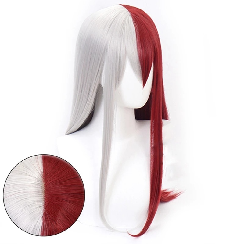 Costume Accessories Anime My Hero Academia Todoroki Shoto Long Wig Women Cosplay Red and White Hair Costume Accessories Anime My Hero Academia Todoroki Shoto Long Wig Women Cosplay Red and White Hair