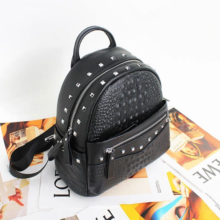 Laptop Backpack Fashion Bag Waterproof PU Leather Rivet Leisure Shopping Holiday Party Black Laptop Backpack Fashion Bag Waterproof PU Leather Rivet Leisure Shopping Holiday Party Black