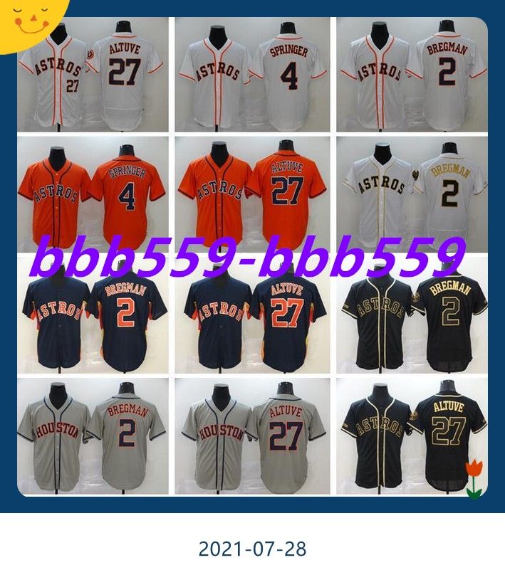 Men Baseball 27 Jose Altuve Jersey 4 George Springer 2 Alex Bregman Flexbase Cool Base Stitched Navy Blue Orange White Grey Black