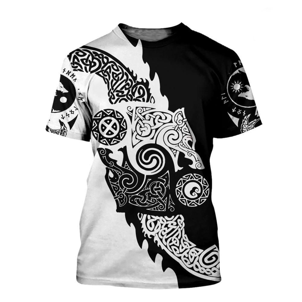 Moda De Verano Viking Odin Para Hombre T-shirt Cuervo Tatuaj Moda De Verano Viking Odin Para Hombre T-shirt Cuervo Tatuaj